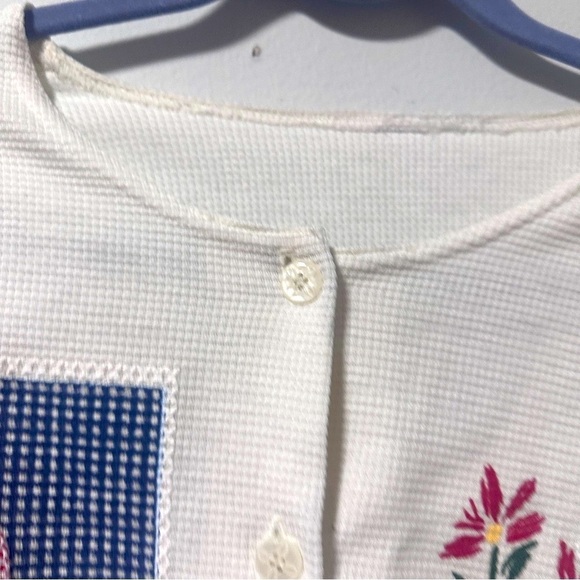 Vintage 90s White Cropped Short Sleeve Button Up Shirt Cottagecore Spring Retro - Picture 6 of 15